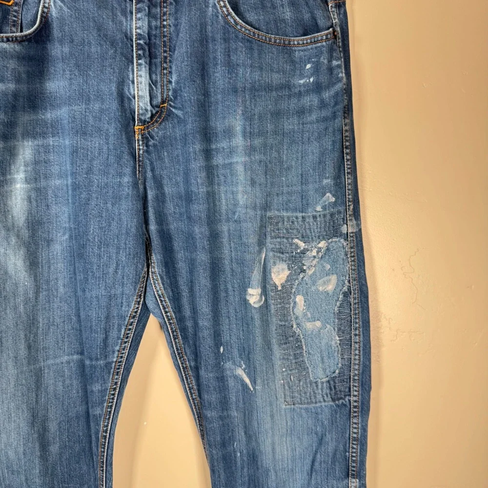 Kimes Ranch Jeans Mens 36x38 Blue Cal Straight Leg Made in USA Distressed Denim